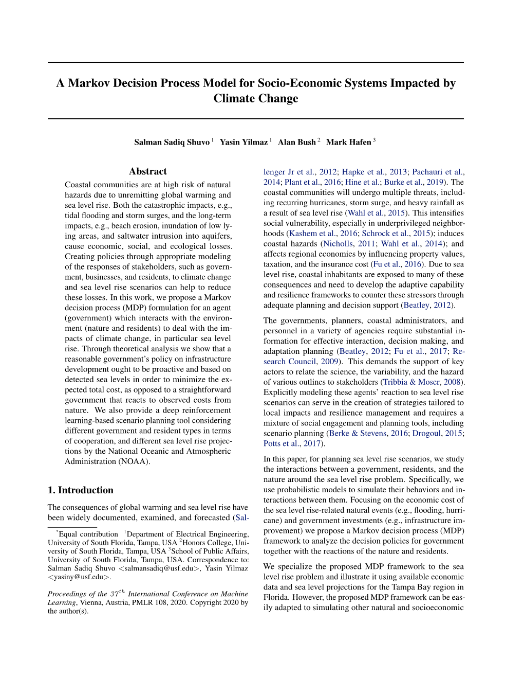 A Markov Decision Process Model for Socio-Economic Systems Impacted by Climate Change
