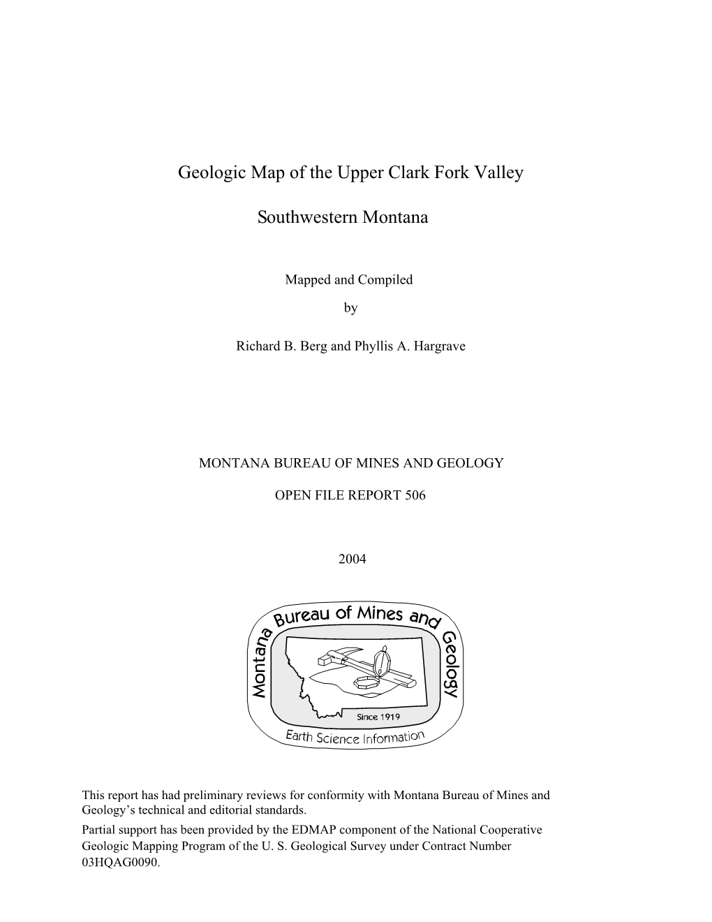 Geologic Map of the Upper Clark Fork Valley Southwestern Montana