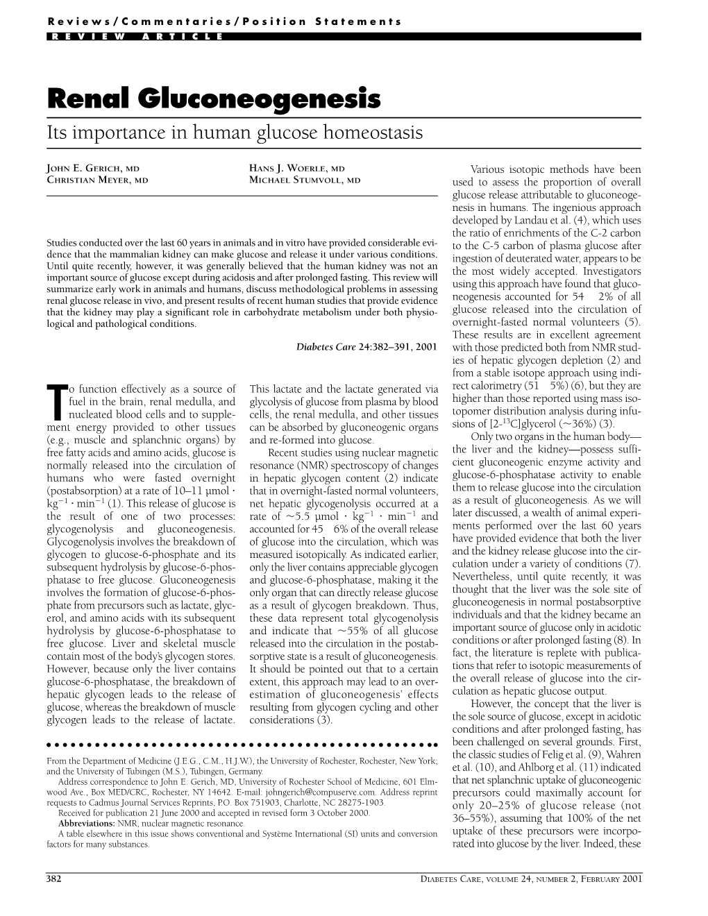 Renal Gluconeogenesis Its Importance in Human Glucose Homeostasis