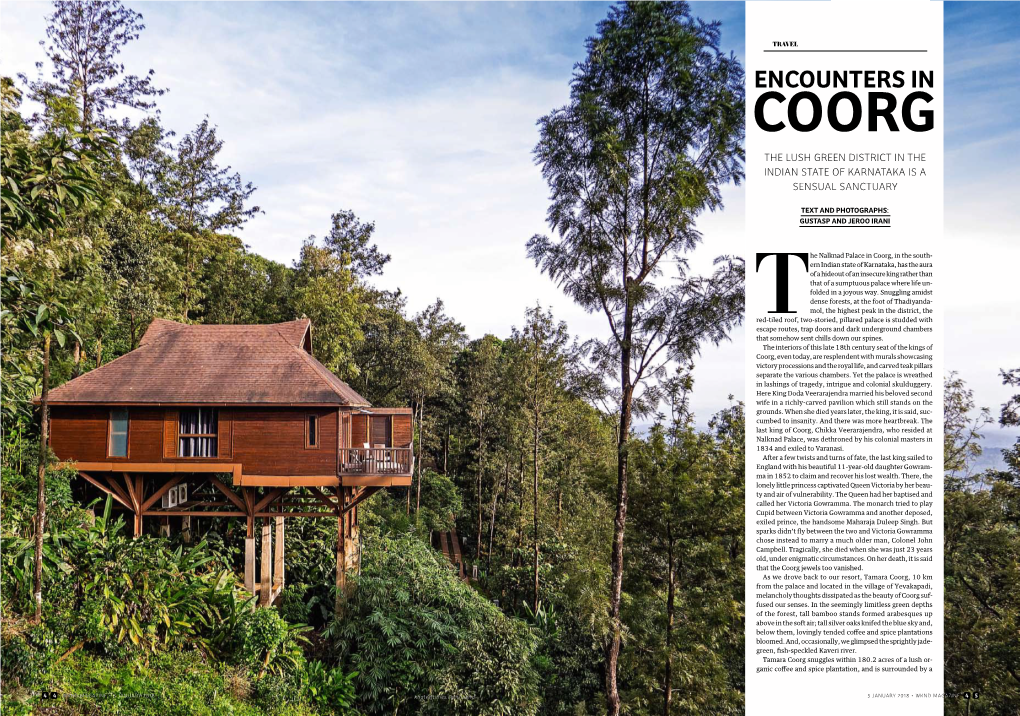 Encounters in Coorg the Lush Green District in the Indian State of Karnataka Is a Sensual Sanctuary
