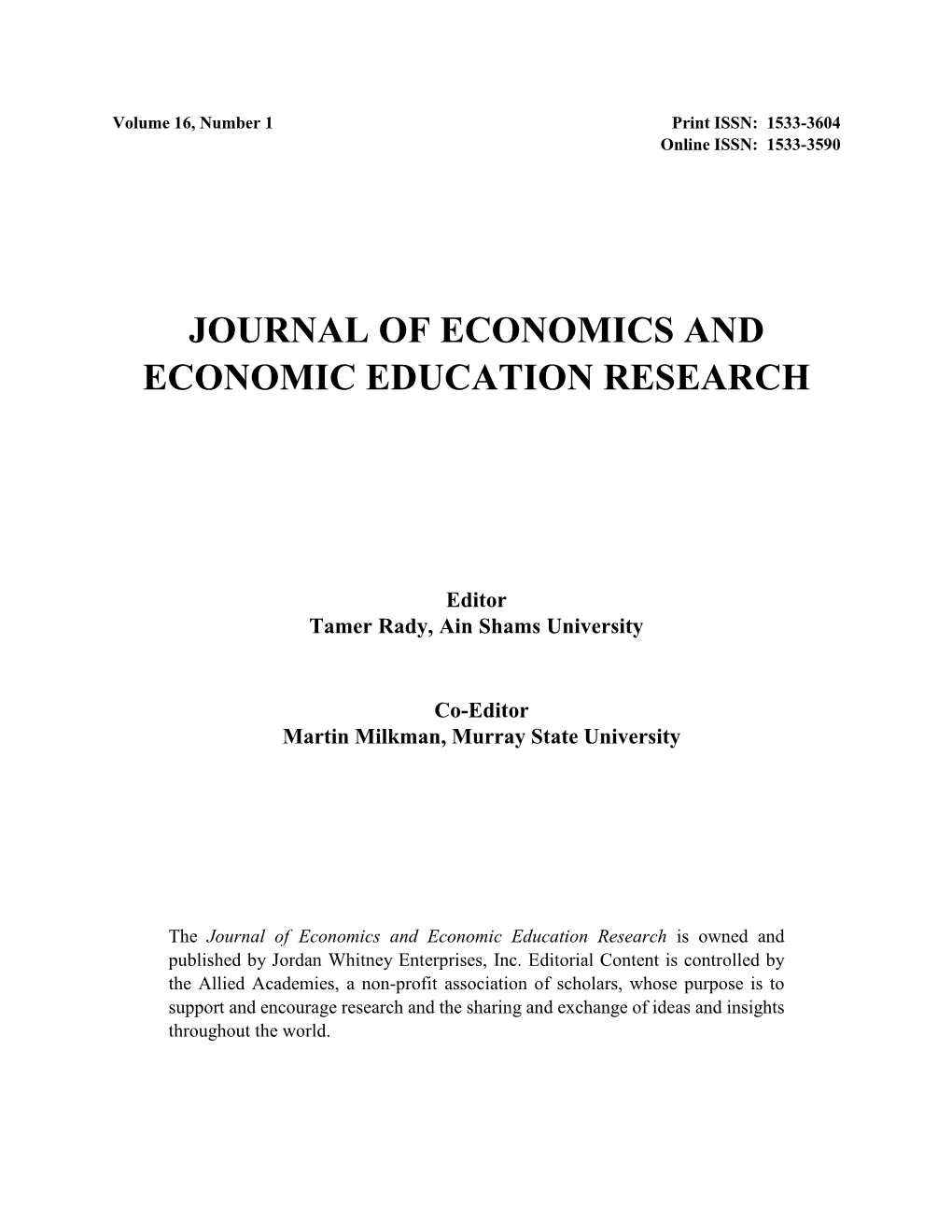 Journal of Economics and Economic Education Research