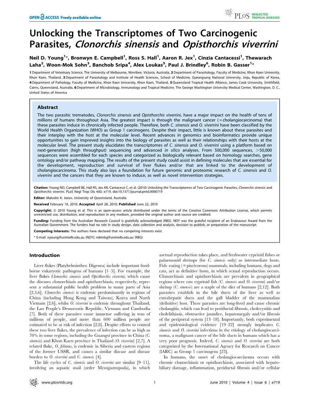 Parasites, Clonorchis Sinensis and Opisthorchis Viverrini