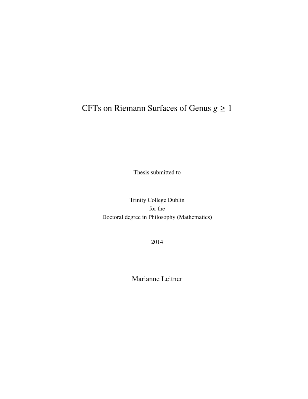 Cfts on Riemann Surfaces of Genus G ≥ 1