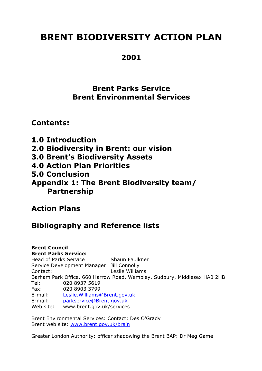 Brent Biodiversity Action Plan 2001