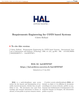 Requirements Engineering for COTS Based Systems Colette Rolland