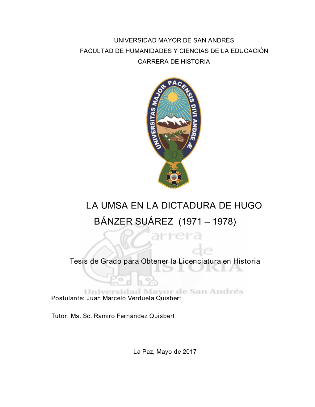 La Umsa En La Dictadura De Hugo Bánzer Suárez (1971 – 1978)