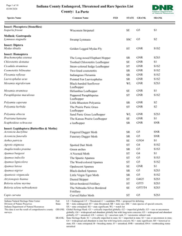 Indiana County Endangered, Threatened and Rare Species List La Porte County