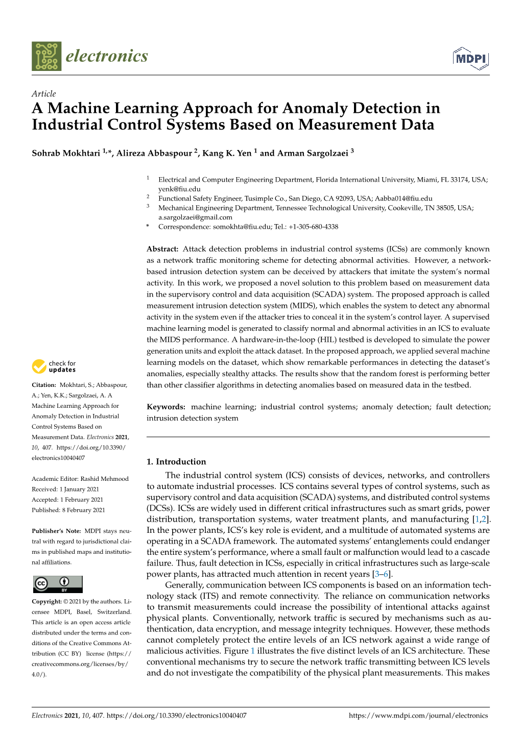 A Machine Learning Approach for Anomaly Detection in Industrial Control Systems Based on Measurement Data