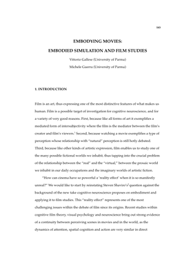 Embodying Movies: Embodied Simulation and Film Studies