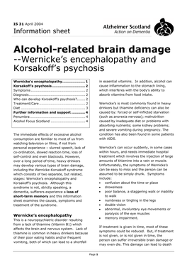 Alcohol-Related Brain Damage --Wernicke’S Encephalopathy and Korsakoff’S Psychosis
