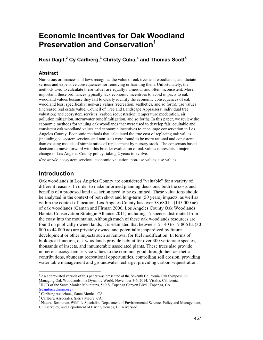 Economic Incentives for Oak Woodland Preservation and Conservation1