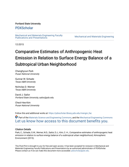 Comparative Estimates of Anthropogenic Heat Emission in Relation to Surface Energy Balance of a Subtropical Urban Neighborhood