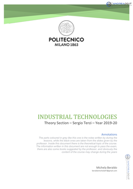 INDUSTRIAL TECHNOLOGIES Theory Section – Sergio Terzi – Year 2019-20