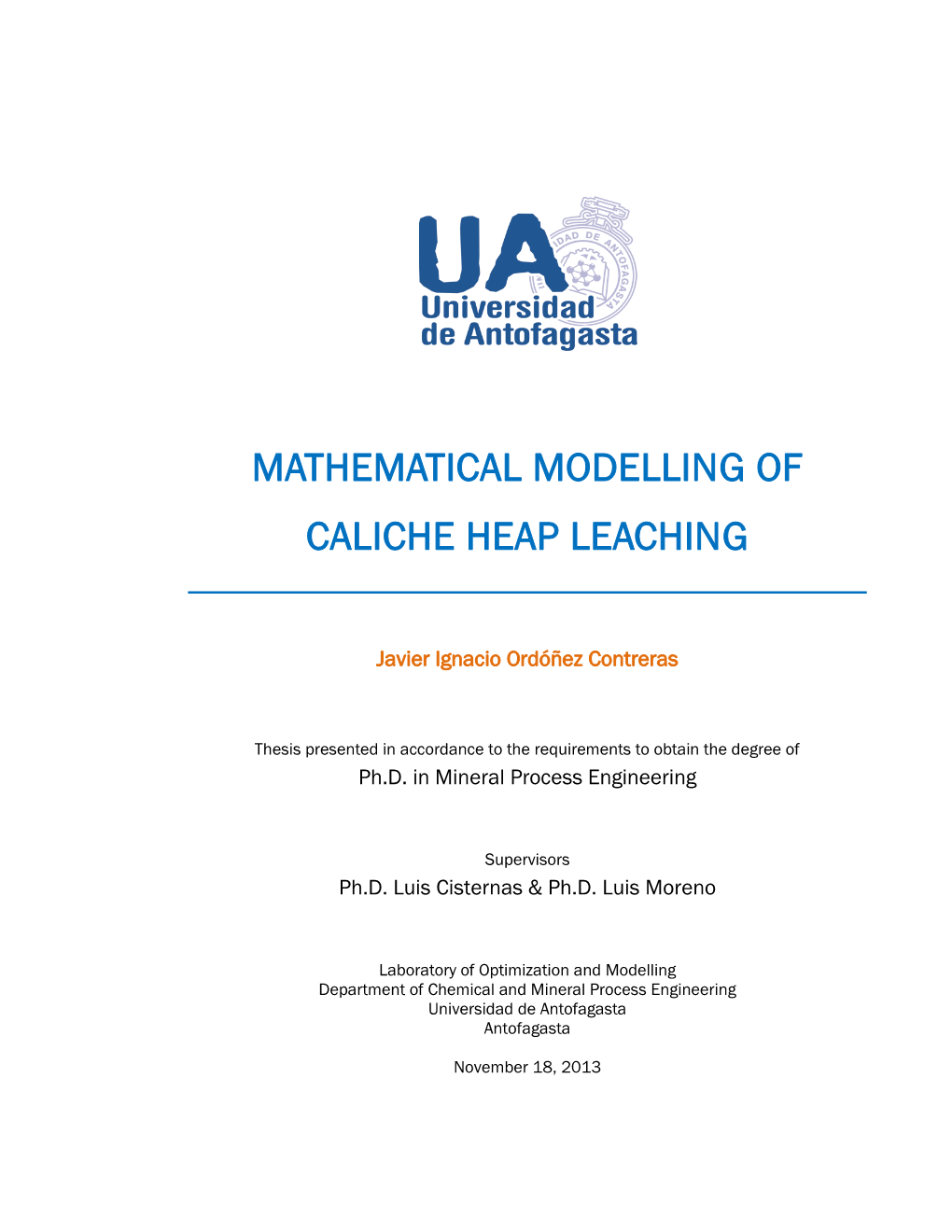 Mathematical Modelling of Caliche Heap Leaching