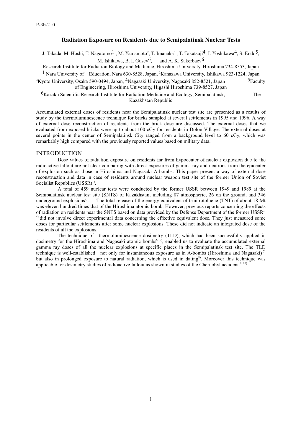 Radiation Exposure on Residents Due to Semipalatinsk Nuclear Tests