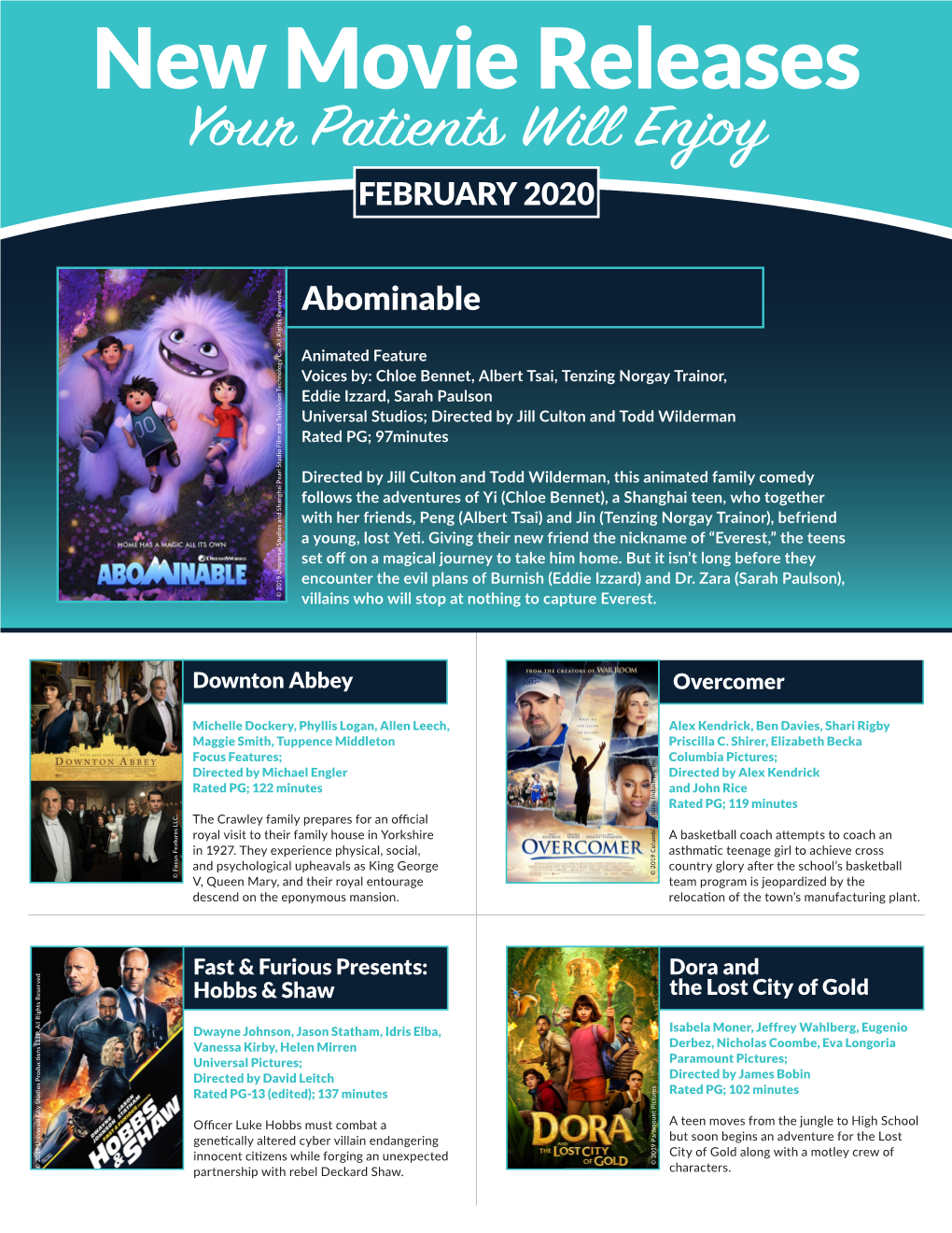 New Movie Releases Your Patients Will Enjoy FEBRUARY 2020