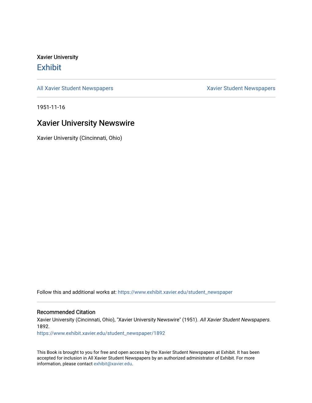 LET's GO USKIES! Xavier University News .11 Weekly Newspape1· by Students F1'oni the Evanston, Downtown Aud Milf01·D Camvuses