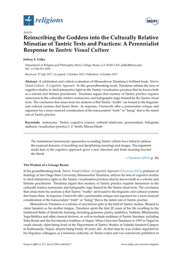 Reinscribing the Goddess Into the Culturally Relative Minutiae of Tantric Texts and Practices: a Perennialist Response to Tantric Visual Culture