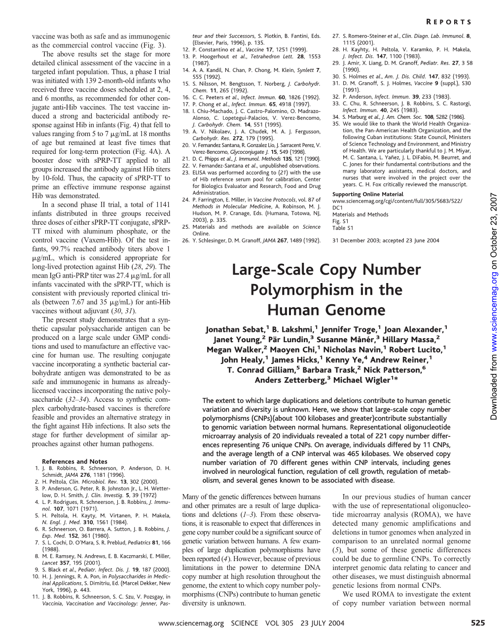 Large-Scale Copy Number Polymorphism in the Human Genome