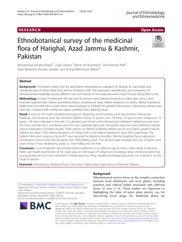 Ethnobotanical Survey of the Medicinal Flora of Harighal, Azad Jammu & Kashmir, Pakistan Muhammad Shoaib Amjad1*, Ujala Zahoor1, Rainer W