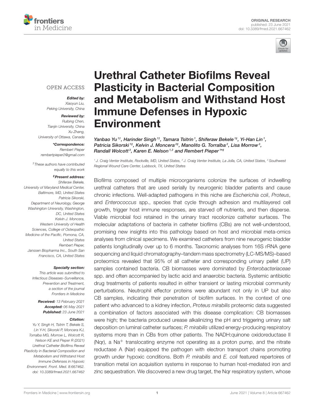 Urethral Catheter Biofilms Reveal Plasticity in Bacterial Composition