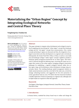 Urban Region” Concept by Integrating Ecological Networks and Central Place Theory