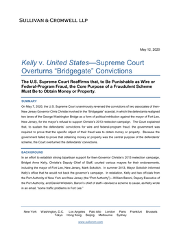 Kelly V. United States—Supreme Court Overturns “Bridgegate” Convictions