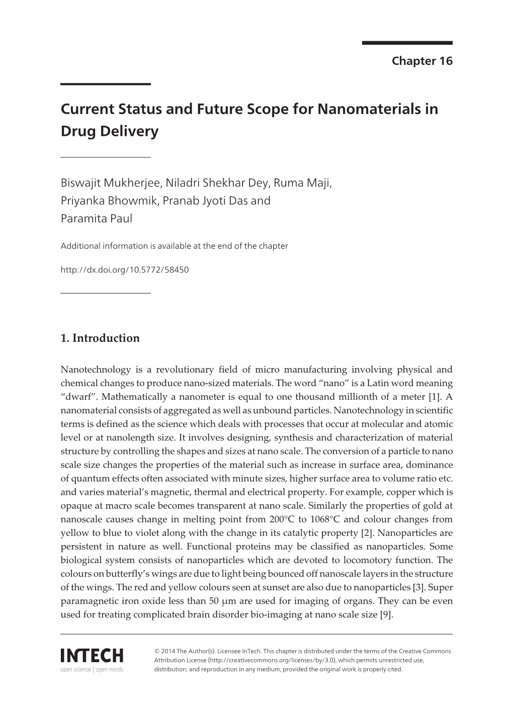 Current Status and Future Scope for Nanomaterials in Drug Delivery