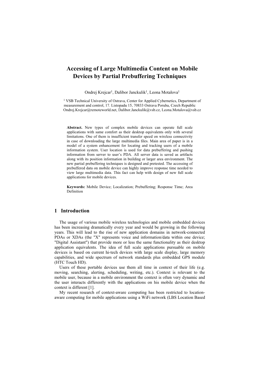 Accessing of Large Multimedia Content on Mobile Devices by Partial Prebuffering Techniques