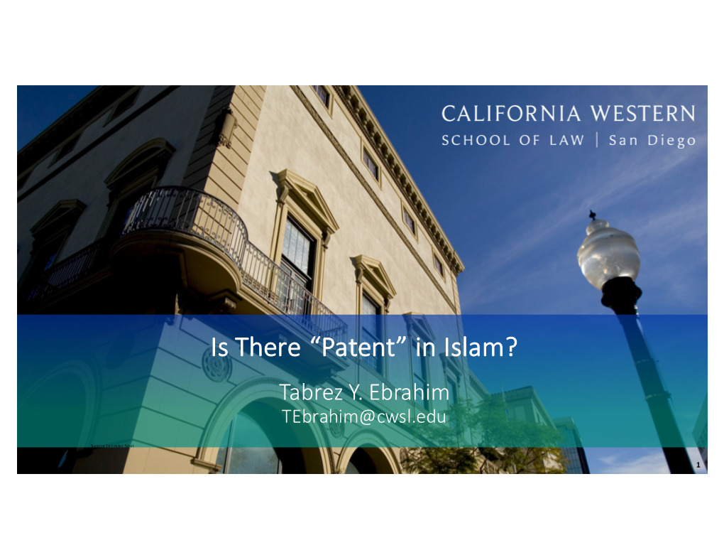 Is There “Patent” in Islam? Tabrez Y