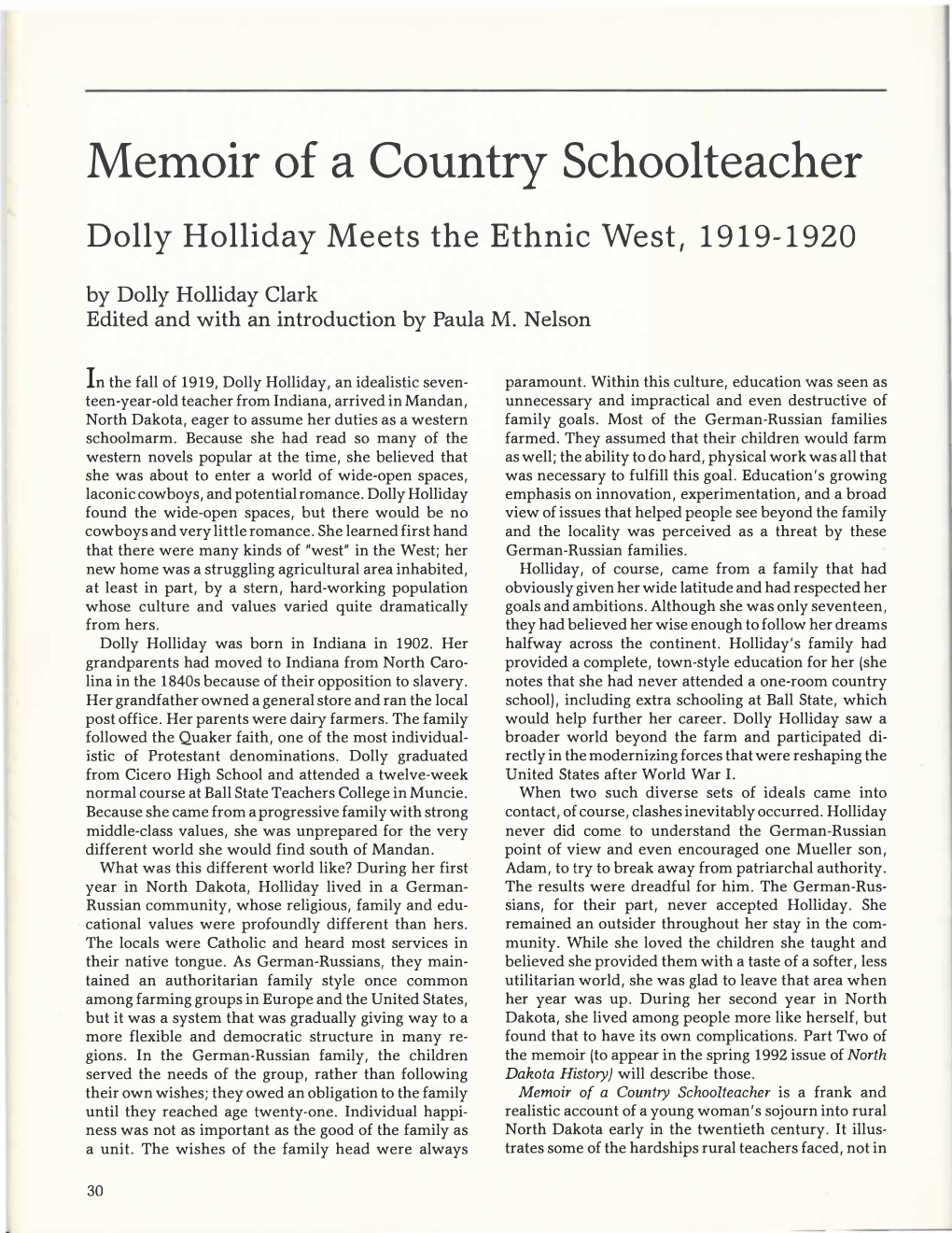 Memoir of a Country Schoolteacher Dolly Holliday Meets the Ethnic West, 1919-1920