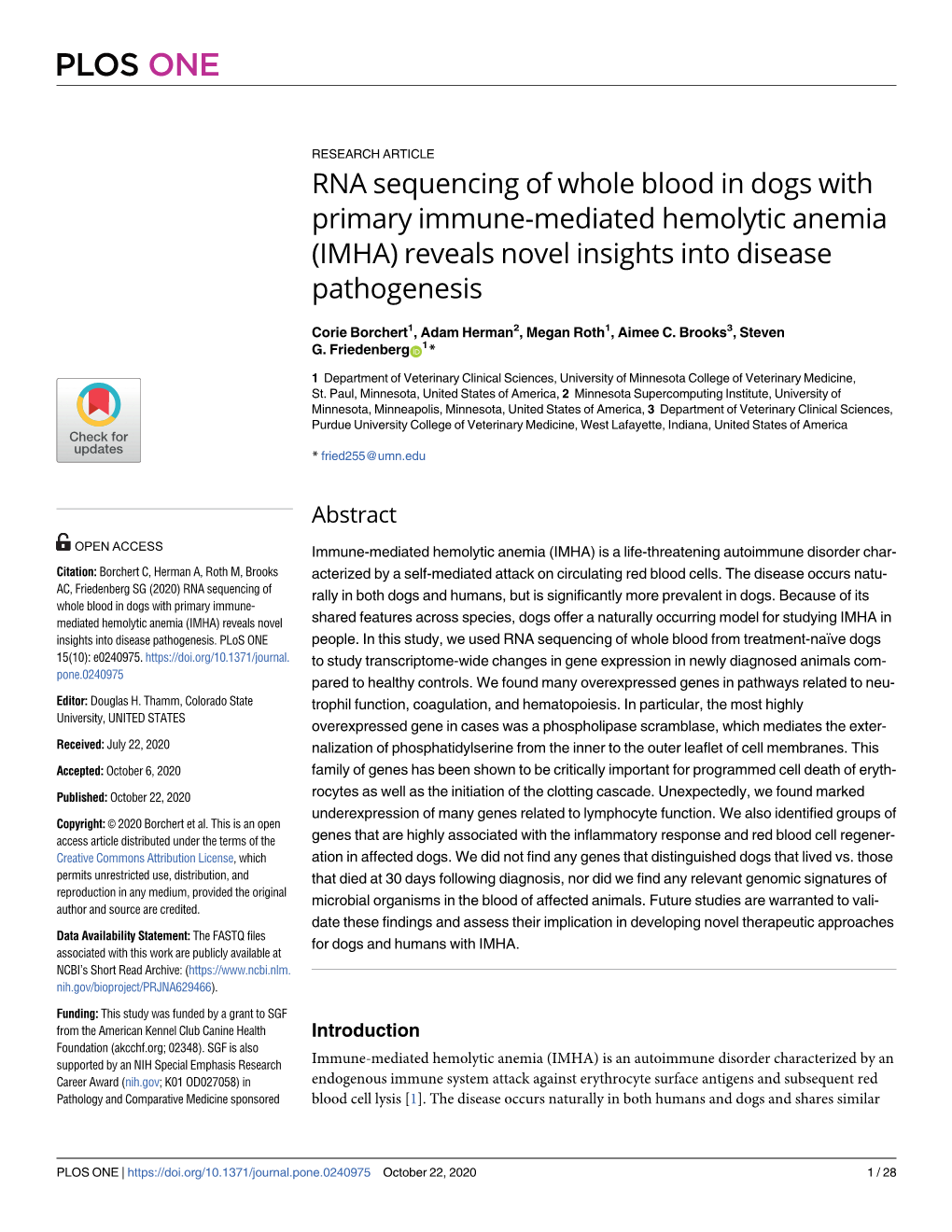 RNA Sequencing of Whole Blood in Dogs with Primary Immune-Mediated Hemolytic Anemia (IMHA) Reveals Novel Insights Into Disease Pathogenesis