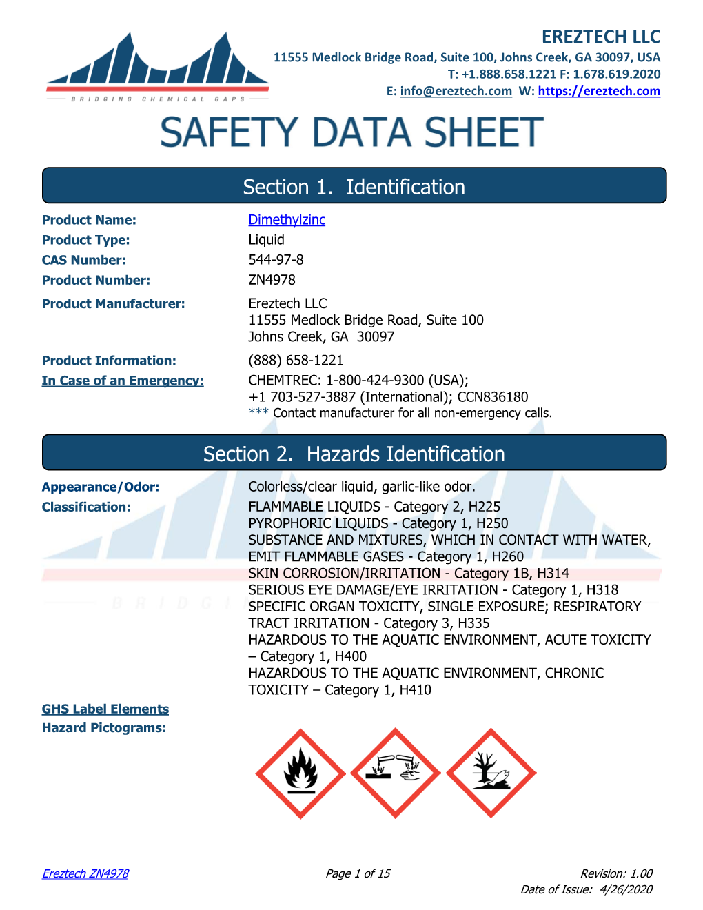 Ereztech LLC ZN4978 Safety Data Sheet