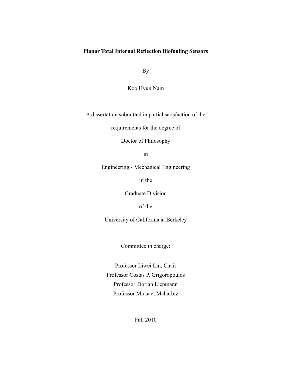 Planar Total Internal Reflection Biofouling Sensors by Koo Hyun