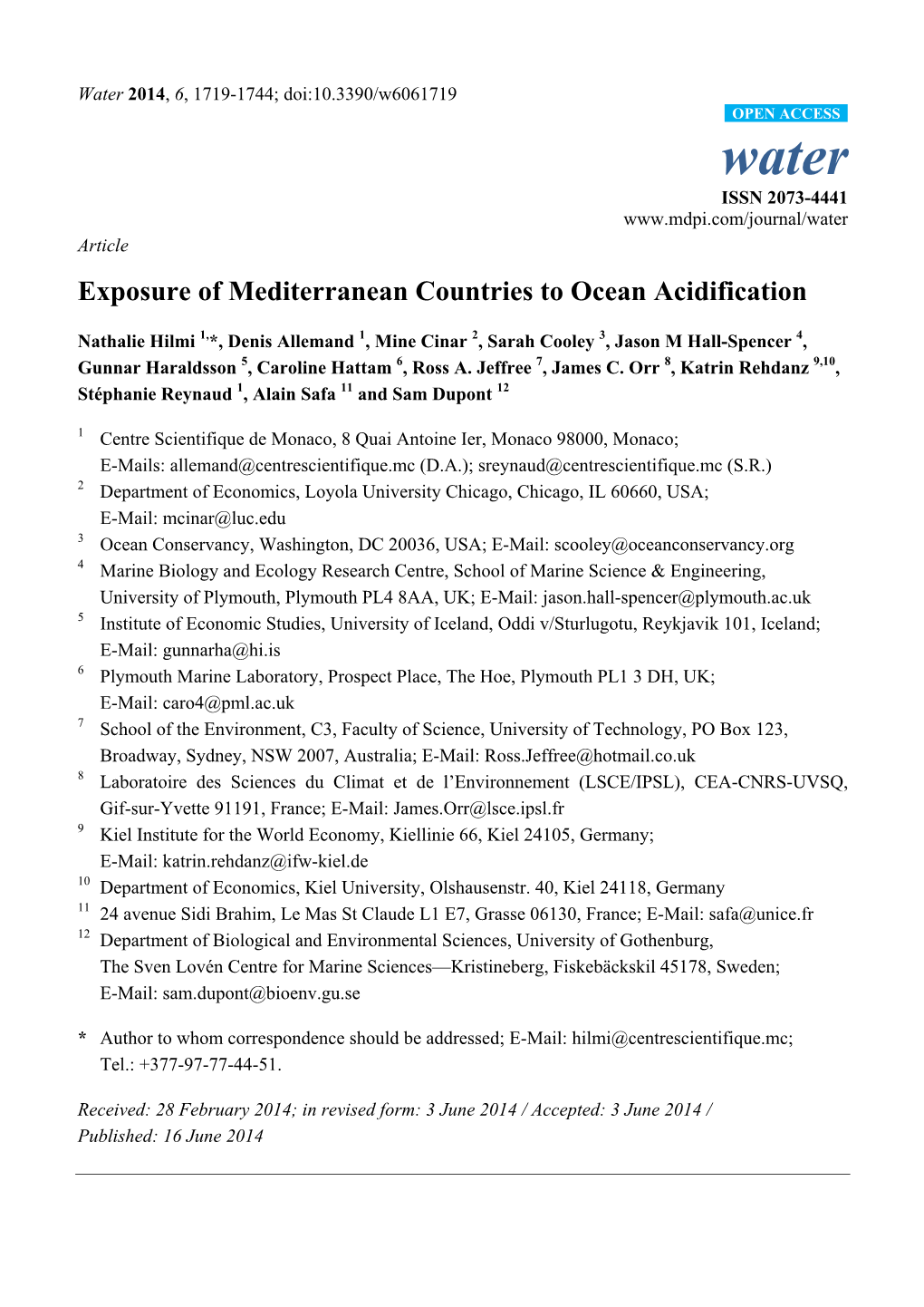 Exposure of Mediterranean Countries to Ocean Acidification