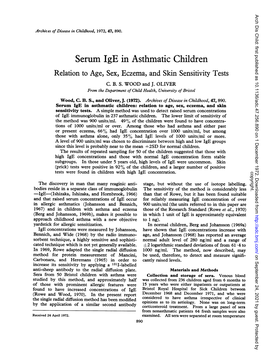 Serum Ige in Asthmatic Children Relation to Age, Sex, Eczema, and Skin Sensitivity Tests C