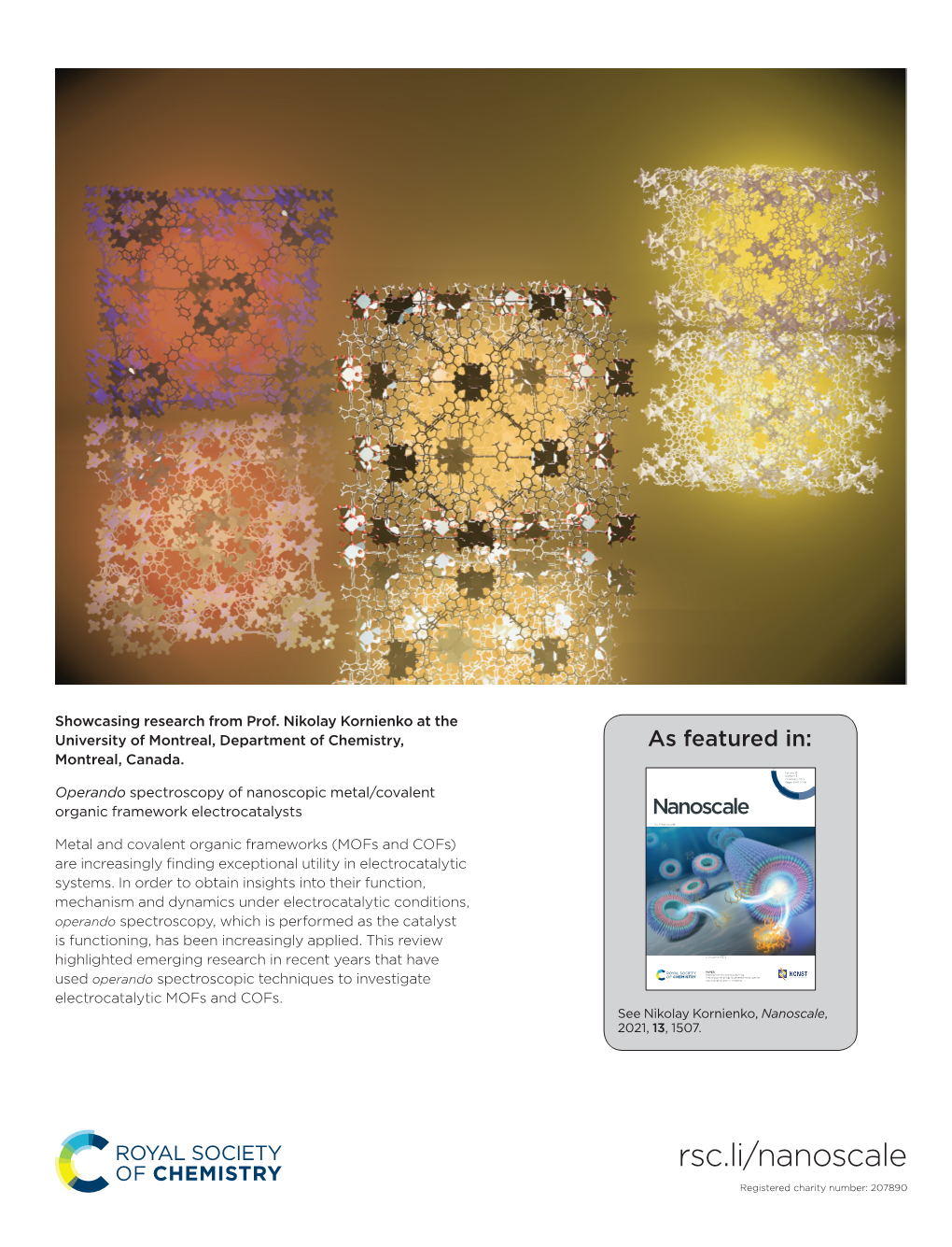 Operando Spectroscopy of Nanoscopic Metal/Covalent Organic Framework Electrocatalysts Nanoscale