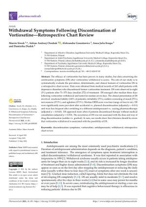 Withdrawal Symptoms Following Discontinuation of Vortioxetine—Retrospective Chart Review