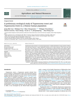 Preliminary Serological Study of Trypano Evansi and Lewisi in a Chinese Human Population.Pdf