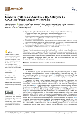 Oxidative Synthesis of Acid Blue 7 Dye Catalyzed by Cuo/Silicotungstic Acid in Water-Phase
