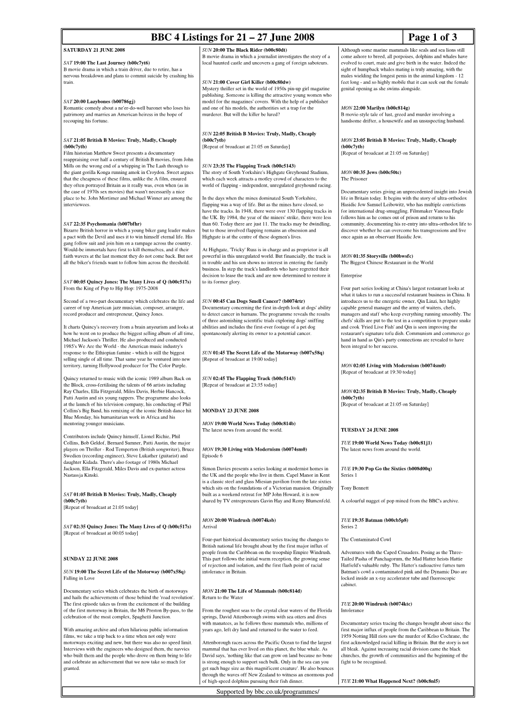 BBC 4 Listings for 21 – 27 June 2008 Page 1 of 3