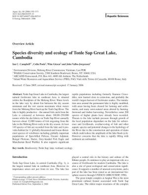 Species Diversity and Ecology of Tonle Sap Great Lake, Cambodia