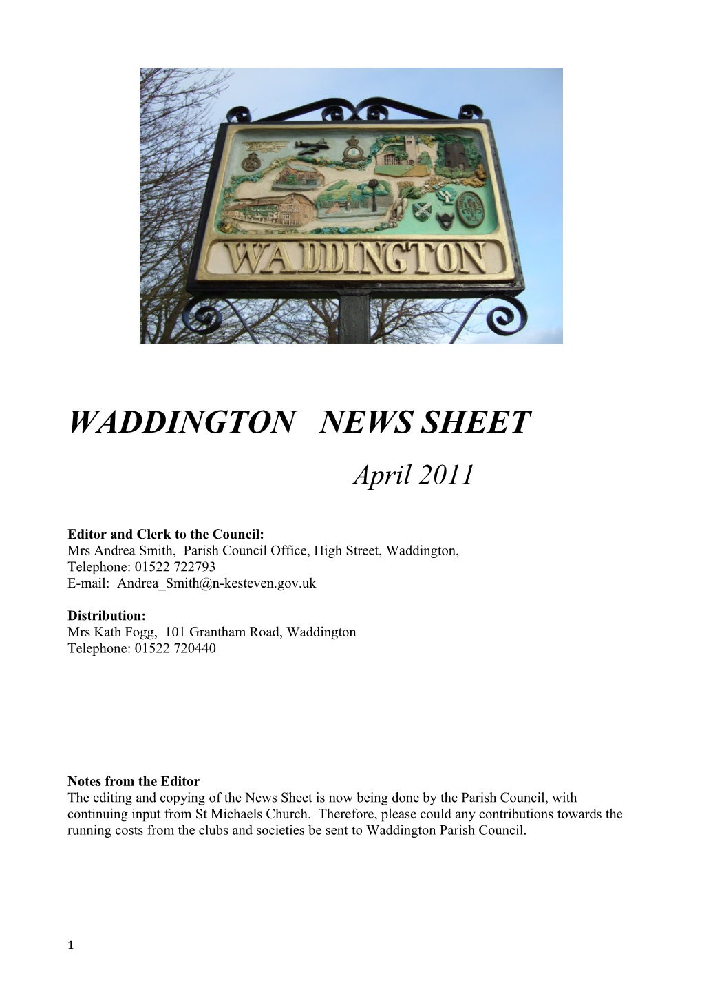 Waddington News Sheet