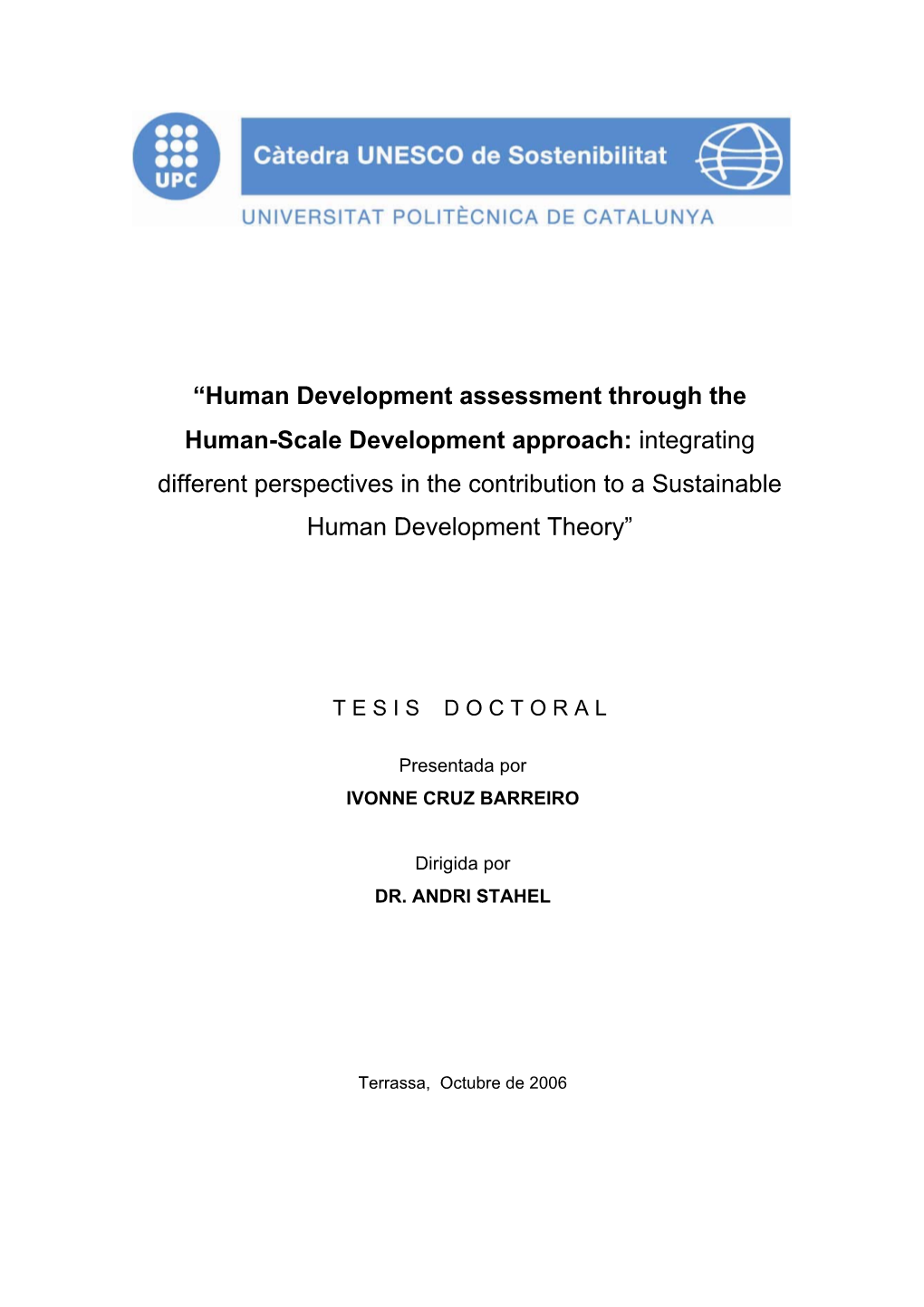 “Human Development Assessment Through the Human-Scale