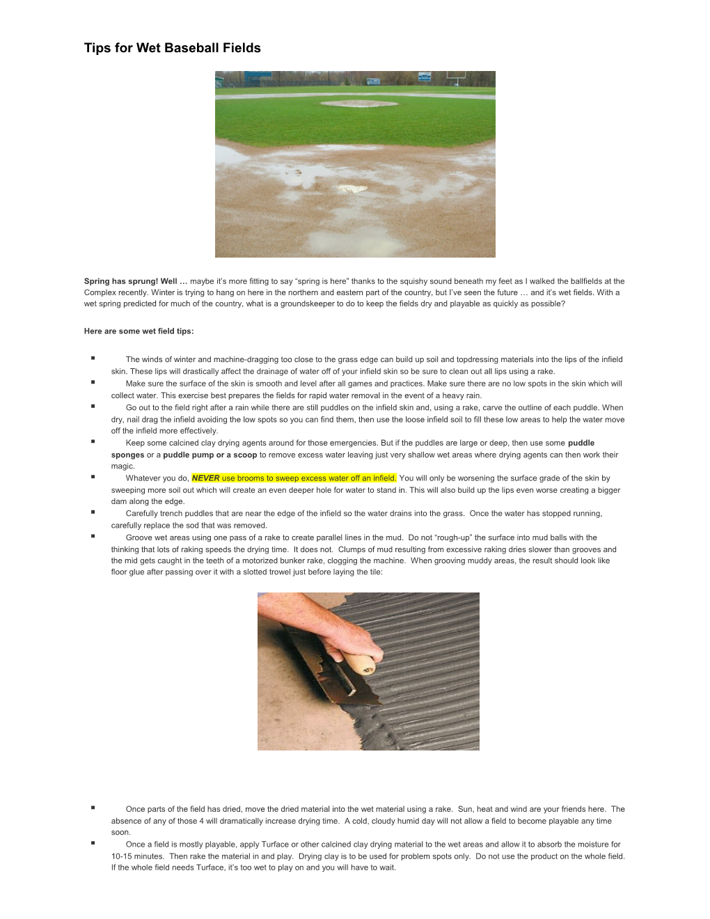 Tips for Wet Baseball Fields