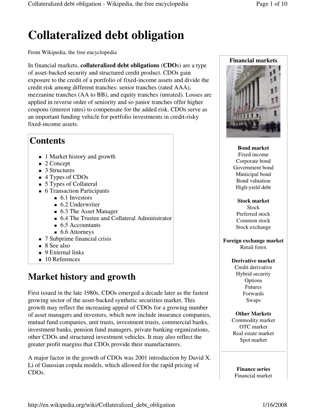 Collateralized Debt Obligation - Wikipedia, the Free Encyclopedia Page 1 of 10