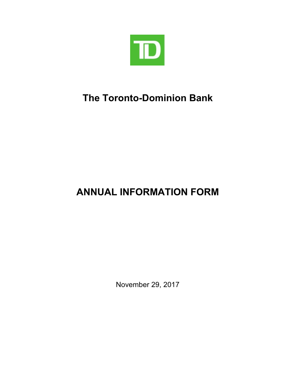 The Toronto-Dominion Bank ANNUAL INFORMATION FORM