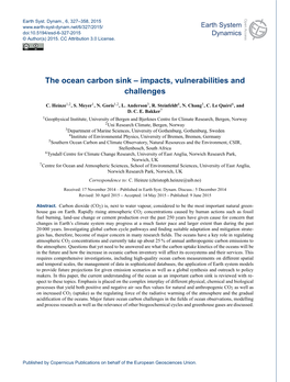 The Ocean Carbon Sink – Impacts, Vulnerabilities and Challenges