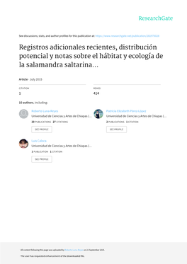Registros Adicionales Recientes De La Salamandra Saltarina