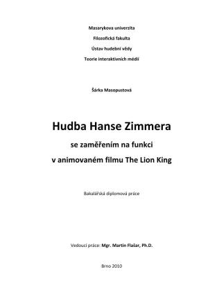 Hudba Hanse Zimmera Se Zaměřením Na Funkci V Animovaném Filmu the Lion King